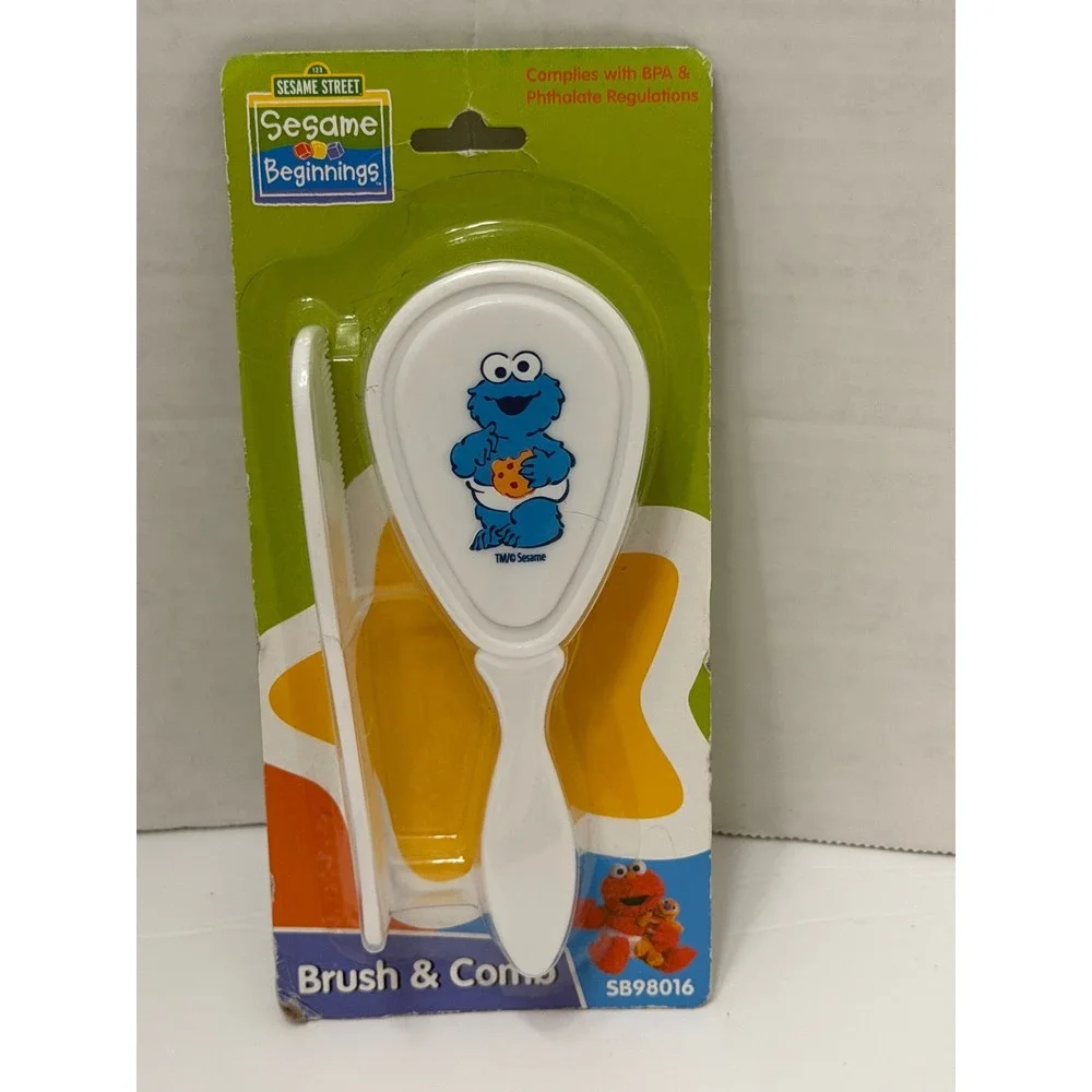 Sesame Beginnings Cookie Monster Baby Brush and Comb Set White SB98016 NIP
